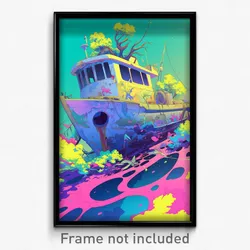 Art Poster - Unsightly Boat (Psychedelic Trippy Weird 11x17 Cartoon Print)