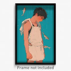Anime Art Poster - Man Feeling Frustrated Wearing Athletic White Apron (Print)