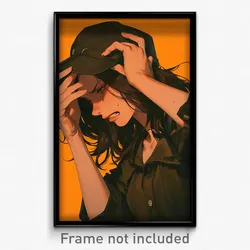 Anime Art Poster - Girl Feeling Frustrated Wearing Burly Peaked Cap (Print)