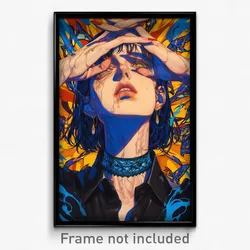 Anime Art Poster - Woman Feeling Impatient Wearing Perfect Blue Choker (Print)
