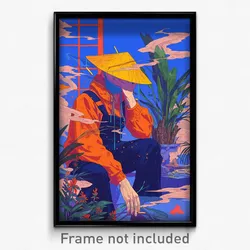 Anime Art Poster - Man Feeling Tired Wearing Orange Sailor Hat (Print)