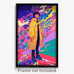 Anime Art Poster - Man Feeling Happiness Wearing Novel Yellow Coat (Print)