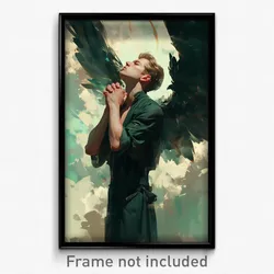 Art Poster - Man Feeling Expectancy Wearing Angelic Green Dress (Print)