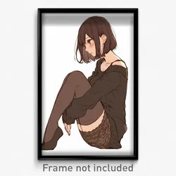 Anime Art Poster - Woman Feeling Unsure, Bulky Lace Trimmed Legwear (Print)