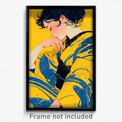 Art Poster - Woman Feeling Discontentment, Immaculate Yellow Kimono (Print)