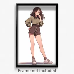 Anime Art Poster - Girl Feeling Self Confident, Academic Brown Shorts (Print)