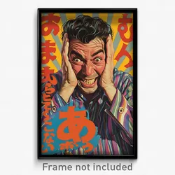 Japanese Movie Poster - Man Feeling Bliss, Whimsical Striped Scarf (Art Print)