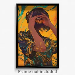Anime Art Poster - Woman Feeling Vengeful Wearing Worn Two Tone Shirt (Print)
