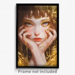 Anime Art Poster - Girl Feeling Sentimentality Wearing Grimy Gold Trim (Print)