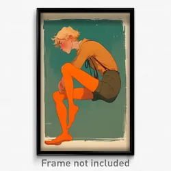 Art Poster - Boy Feeling Shame Wearing Quirky Orange Legwear (Art Print)