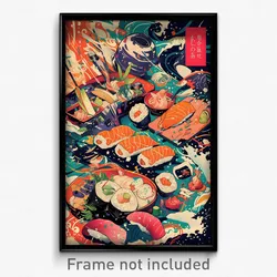 Japanese Movie Poster - Cultured Sushi (Japan Psychedelic Art Retro Film Print)