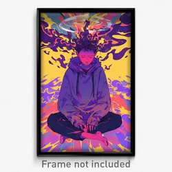 Art Poster - Boy Feeling Tension Wearing Shady Purple Hoodie (Art Print)