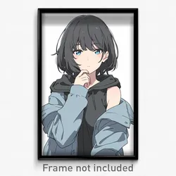 Anime Art Poster - Woman Feeling Moody Wearing Gray Jacket Pull (Print)