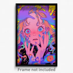 Anime Art Poster - Girl Feeling Discontentment, Luxurious Multicolored Bodysuit