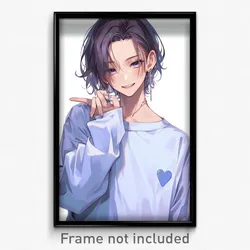Anime Art Poster - Boy Feeling Cheeky Wearing Strange Heart Earrings (Print)
