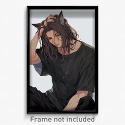 Anime Art Poster - Man Feeling Lazy Wearing Stylish Cat Ear (Print)