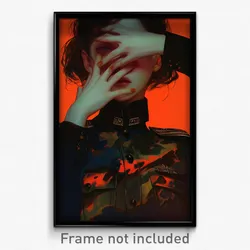 Anime Art Poster - Woman Feeling Remorse, Dramatic Military Uniform (Print)