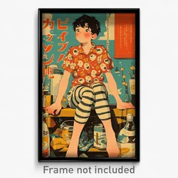 Japanese Movie Poster - Boy Feeling Perplexed, Heartfelt Leggings (Art Print)