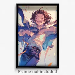 Anime Art Poster - Man Feeling Cheerfulness, Hard To Find Holding Ribbon (Print)