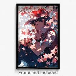 Anime Art Poster - Boy Feeling Sullenness, Thoughtful Cherry Blossoms (Print)