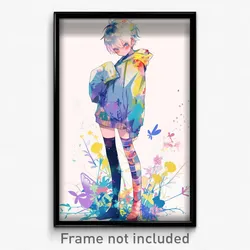 Anime Art Poster - Boy Feeling Glumness, Homely Mismatched Legwear (Print)