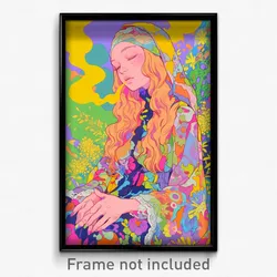 Art Poster - Woman Feeling Positive, Multicolored Ribbon Trimmed Clothes (Print)