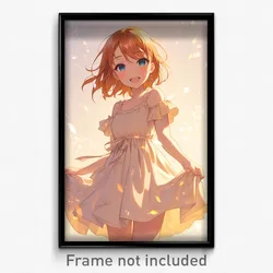Anime Art Poster - Girl Feeling Triumphant, Metallic Ribbon Trimmed Dress