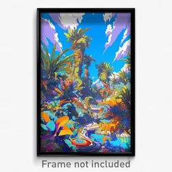 Art Poster - Active Exotic Island (Psychedelic Trippy Weird 11x17 Cartoon Print)