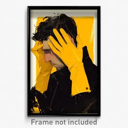 Art Poster - Man Feeling Fury Wearing Offbeat Yellow Gloves (Art Print)
