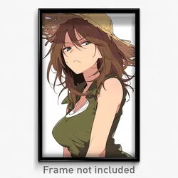 Anime Art Poster - Woman Feeling Fury Wearing Reflecting Straw Hat (Print)