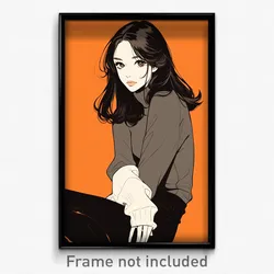 Anime Art Poster - Woman Feeling Anticipating, Silky Raglan Sleeves (Print)