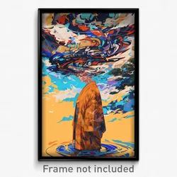 Anime Art Poster - Man Feeling Self Critical Wearing Old Orange Kimono (Print)