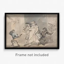 Thomas Rowlandson - The Inn Door (A Man escorted by two link boys to a door to the left)