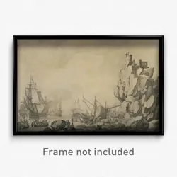 Willem van de Velde the Elder - Ships and Militia by a Rocky Shore