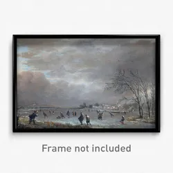 Aert van der Neer - Winter Landscape with Skaters on a Frozen River