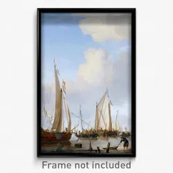 Willem van de Velde the Younger - Calm- A States Yacht under Sail close to the Shore with many other Vessels