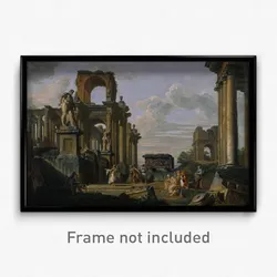 Giovanni Paolo Panini - An Architectural Capriccio of the Roman Forum with Philosophers and Soldiers among Ancient Ruins, in...