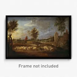 Teniers, David the younger - Sunset Landscape with a Shepherd and his Flock