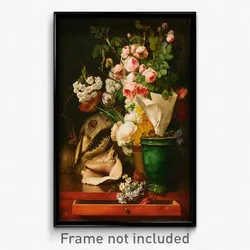 Antoine Berjon, French - Still Life with Flowers, Shells, a Shark's Head, and Petrifications