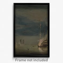 Charles Brooking - A Two-Decker on Fire at Night off a Fort