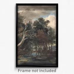 Trees by a River, Cloudy Sky