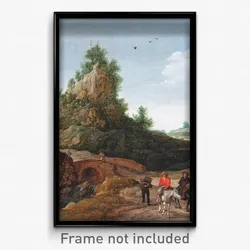 Esaias van de Velde - A landscape with travellers crossing a bridge before a small dwelling, horsemen in the foreground