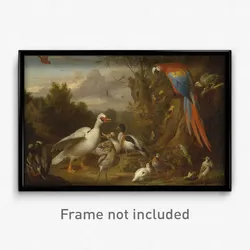 Jacob Bogdani - A Macaw, Ducks, Parrots and Other Birds in a Landscape