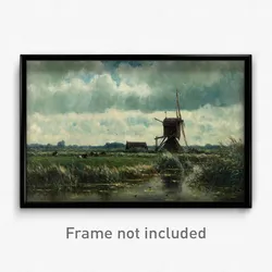Willem Roelofs - Polder landscape with windmill near Abcoude