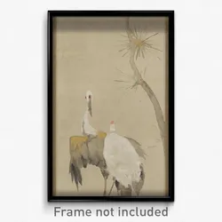 Two cranes and a pine tree