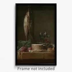 Jean-Siméon Chardin (French - Still Life with Fish, Vegetables, Gougères, Pots, and Cruets on a Table