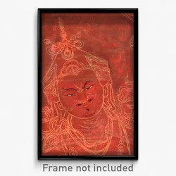 Face detail, Padmasambhava, 18th-century painting from Tibet, red ground mineral pigment on cotton (cropped).jpg