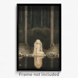 John Bauer - Princess Tuvstarr gazing down into the dark waters of the forest tarn.