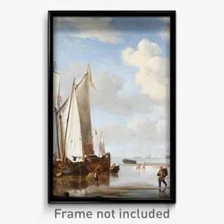 Willem van de VELDE the younger and studio - A wijdschip and a kaag in an inlet close to a sea-wall