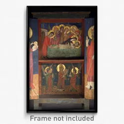 Liturgical cabinet with the Holy Burial, Saint Agnes and a Bishop Saint
